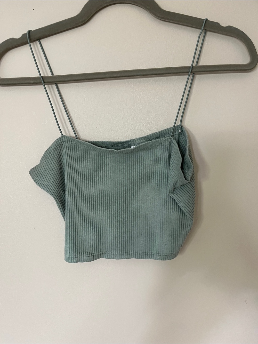 Ribbed Scoop Neck Crop Tank Top - Sage Green